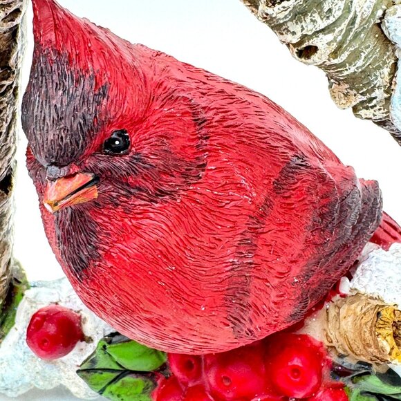 Cardinal Bird Ornament With Snowy Birch Frame & Red Berries Gift - Picture 2 of 10